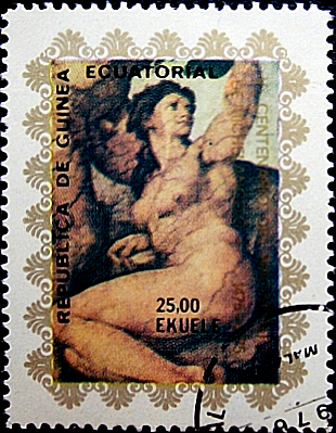  	Гвинея экваториальная 1976 год . Из серии : Картины, Пасха, Италия '76 , Ева (Микеланджело) .